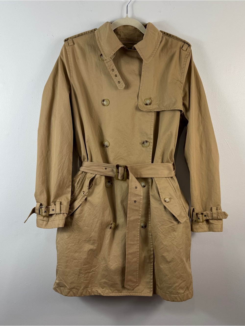 Lauren Ralph Lauren Womens L Double Breasted Lined Trench Coat Beige 100% Cotton